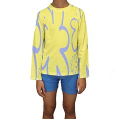 Doodle Shapes Large Flower Floral Grey Yellow Kids  Long Sleeve Swimwear