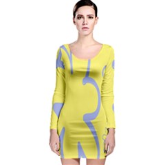 Doodle Shapes Large Flower Floral Grey Yellow Long Sleeve Bodycon Dress by Alisyart