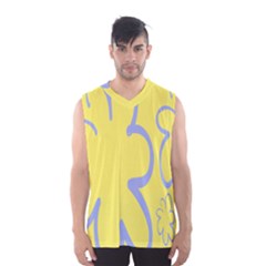 Doodle Shapes Large Flower Floral Grey Yellow Men s Basketball Tank Top by Alisyart