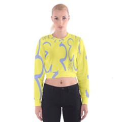 Doodle Shapes Large Flower Floral Grey Yellow Women s Cropped Sweatshirt by Alisyart
