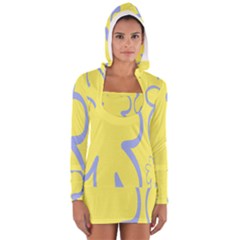 Doodle Shapes Large Flower Floral Grey Yellow Women s Long Sleeve Hooded T-shirt by Alisyart