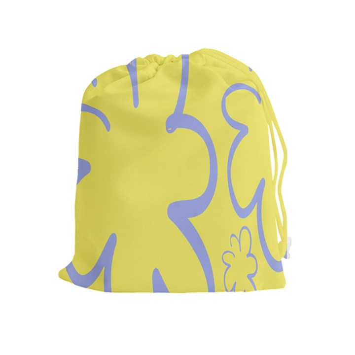 Doodle Shapes Large Flower Floral Grey Yellow Drawstring Pouches (Extra Large)