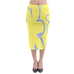 Doodle Shapes Large Flower Floral Grey Yellow Midi Pencil Skirt