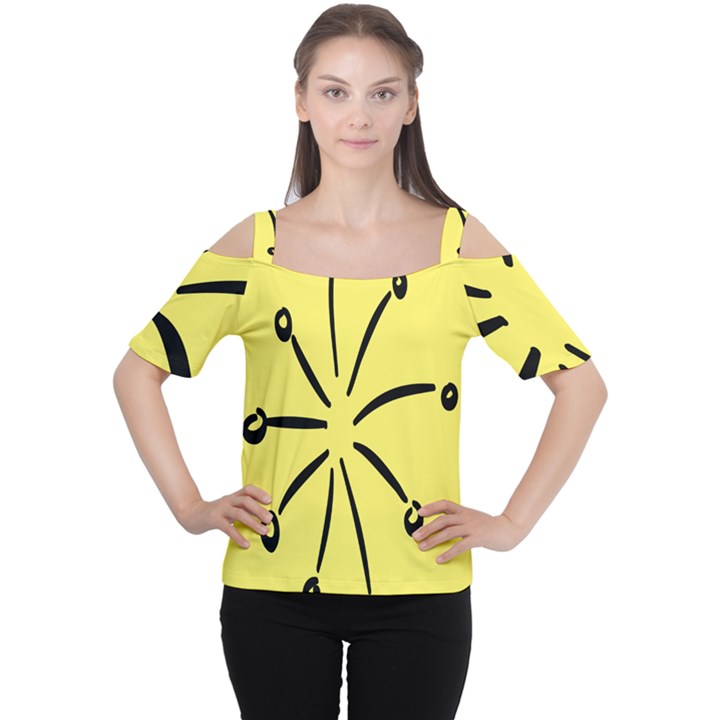 Doodle Shapes Large Line Circle Black Yellow Women s Cutout Shoulder Tee