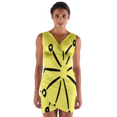 Doodle Shapes Large Line Circle Black Yellow Wrap Front Bodycon Dress