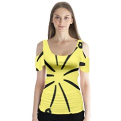 Doodle Shapes Large Line Circle Black Yellow Butterfly Sleeve Cutout Tee 