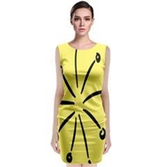 Doodle Shapes Large Line Circle Black Yellow Sleeveless Velvet Midi Dress