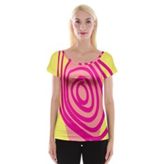 Doodle Shapes Large Line Circle Pink Red Yellow Women s Cap Sleeve Top