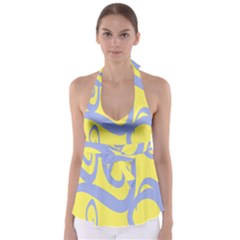 Doodle Shapes Large Waves Grey Yellow Chevron Babydoll Tankini Top by Alisyart