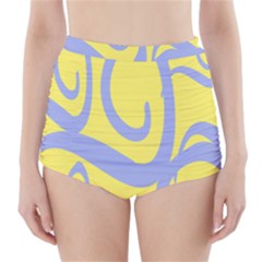 Doodle Shapes Large Waves Grey Yellow Chevron High-waisted Bikini Bottoms