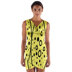 Easter Egg Shapes Large Wave Black Yellow Circle Dalmation Wrap Front Bodycon Dress by Alisyart