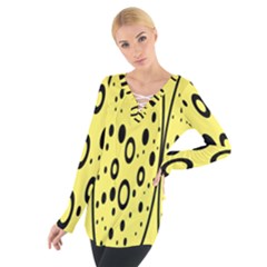 Easter Egg Shapes Large Wave Black Yellow Circle Dalmation Women s Tie Up Tee