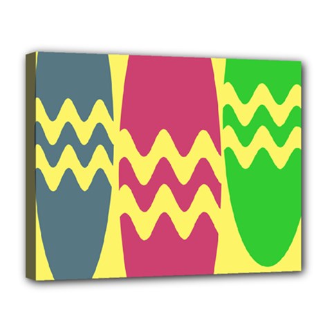 Easter Egg Shapes Large Wave Green Pink Blue Yellow Canvas 14  X 11 