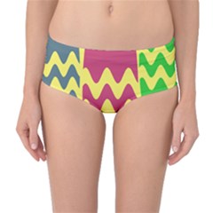 Easter Egg Shapes Large Wave Green Pink Blue Yellow Mid-waist Bikini Bottoms
