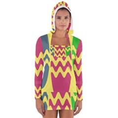 Easter Egg Shapes Large Wave Green Pink Blue Yellow Women s Long Sleeve Hooded T-shirt by Alisyart