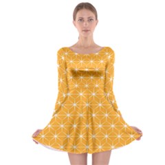 Yellow Stars Light White Orange Long Sleeve Skater Dress