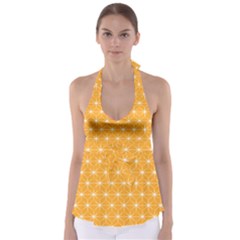 Yellow Stars Light White Orange Babydoll Tankini Top