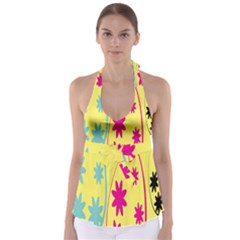 Easter Egg Shapes Large Wave Green Pink Blue Yellow Black Floral Star Babydoll Tankini Top