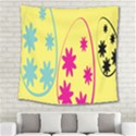 Easter Egg Shapes Large Wave Green Pink Blue Yellow Black Floral Star Square Tapestry (Large) View2