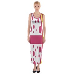 Easter Egg Shapes Large Wave Pink Yellow Circle Dalmation Fitted Maxi Dress
