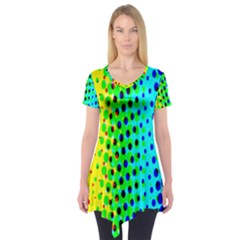 Comic Strip Dots Circle Rainbow Short Sleeve Tunic 