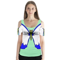 Draw Butterfly Green Blue White Fly Animals Butterfly Sleeve Cutout Tee 