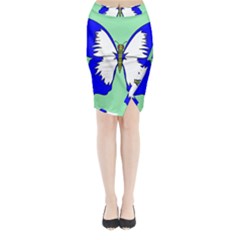 Draw Butterfly Green Blue White Fly Animals Midi Wrap Pencil Skirt