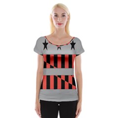 Falg Sign Star Line Black Red Women s Cap Sleeve Top