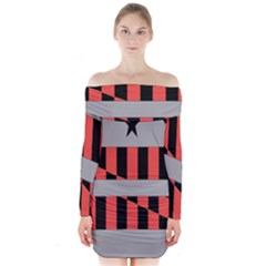 Falg Sign Star Line Black Red Long Sleeve Off Shoulder Dress by Alisyart