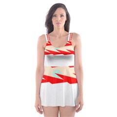 Chevron Wave Triangle Red White Circle Blue Skater Dress Swimsuit