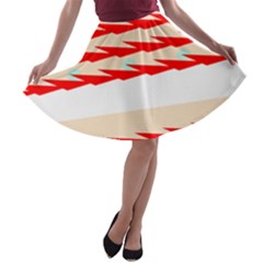 Chevron Wave Triangle Red White Circle Blue A-line Skater Skirt