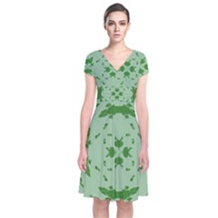 Green Hole Short Sleeve Front Wrap Dress by Alisyart