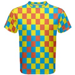 Optical Illusions Plaid Line Yellow Blue Red Flag Men s Cotton Tee