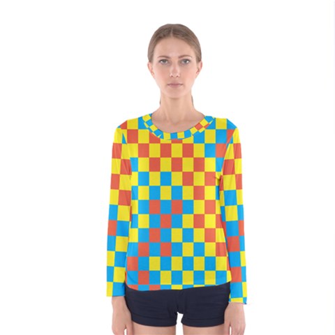 Optical Illusions Plaid Line Yellow Blue Red Flag Women s Long Sleeve Tee by Alisyart