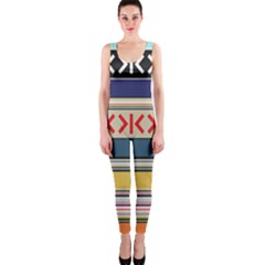 Original Code Rainbow Color Chevron Wave Line OnePiece Catsuit