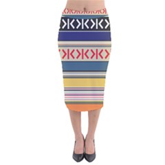 Original Code Rainbow Color Chevron Wave Line Velvet Midi Pencil Skirt by Alisyart