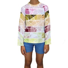 Geometric Mosaic Line Rainbow Kids  Long Sleeve Swimwear