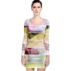 Geometric Mosaic Line Rainbow Long Sleeve Bodycon Dress