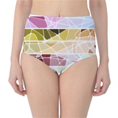 Geometric Mosaic Line Rainbow High-Waist Bikini Bottoms