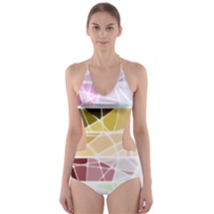 Geometric Mosaic Line Rainbow Cut-out One Piece Swimsuit