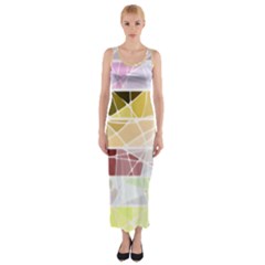 Geometric Mosaic Line Rainbow Fitted Maxi Dress