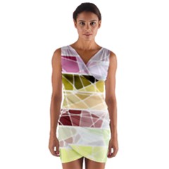 Geometric Mosaic Line Rainbow Wrap Front Bodycon Dress