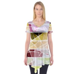 Geometric Mosaic Line Rainbow Short Sleeve Tunic 