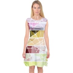 Geometric Mosaic Line Rainbow Capsleeve Midi Dress