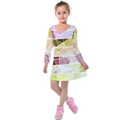 Geometric Mosaic Line Rainbow Kids  Long Sleeve Velvet Dress