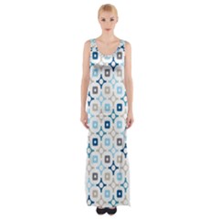 Plaid Line Chevron Wave Blue Grey Circle Maxi Thigh Split Dress by Alisyart