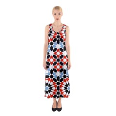 Oriental Star Plaid Triangle Red Black Blue White Sleeveless Maxi Dress by Alisyart