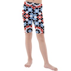 Oriental Star Plaid Triangle Red Black Blue White Kids  Mid Length Swim Shorts by Alisyart