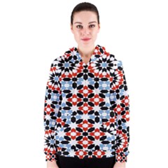 Oriental Star Plaid Triangle Red Black Blue White Women s Zipper Hoodie by Alisyart