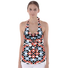 Oriental Star Plaid Triangle Red Black Blue White Babydoll Tankini Top by Alisyart